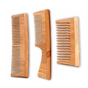 Love root Kacchi Neem Comb, Wooden Comb | Hair Growth, Hairfall, Dandruff Control | Hair Straightening, Frizz Control | Comb for unisex | Treated with Oil (All Combo)- (LR40-3+H+S)