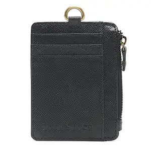 LOUIS STITCH Blue Saffiano Leather Slim ID Card Holder Wallet Purse with Cash and Coin Compartment and Zip Pocket (WL-SF_BU)