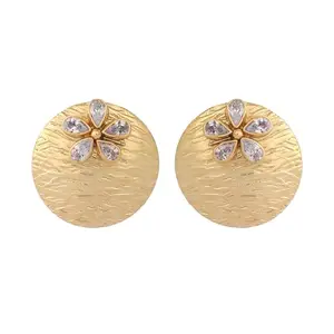 Yinara 22K Gold-Plated Flower Motif Studs with shimmering Stones