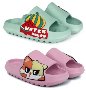 Pampy Angel Combo Pack of 2 Slipper/Flip Flops/Slides for Women,(Melon-Green,Pika-Pink),41 (Euro)