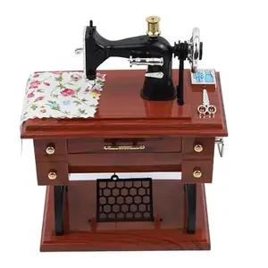 Sewing Machine Music Box Vintage Musical Classical Desk Decor Christmas Valentine's Day, Red