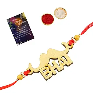 Elegant Bhaiya Rakhi " BHAI" Designe For Bhaiya/Brother/Bhai With Roli Chawal And 1 Greeting Card -1087
