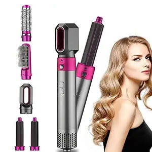 Hot Air Brush for 5 in 1 Hot Air Styler Hair Dryer Comb Multifunctional Styling Tool Fast Heating Crimper Wand Manual Curler in All Hair Type,Negative Ion Comb for Straightening