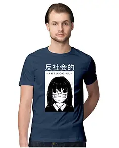 ALLEN BLACK Men's Regular Fit T-Shirt Anime Antisocial 100% Cotton T-Shirt Navy Blue_ANISOCIAL-Navy Blue 4XL Men Round_