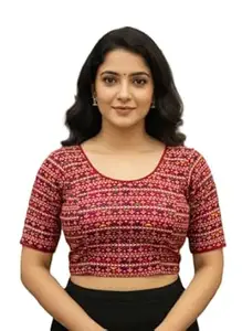 Priyanka Traders Stretchable Cotton Saree Blouse for Women ? Readymade Printed Short Sleeve Design Blaouse
