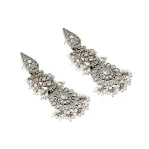 Teejh Tomara Silver Oxidised White Earrings