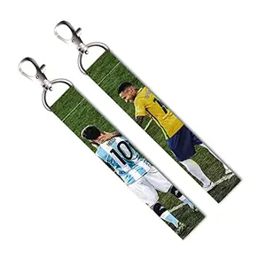 ISEE 360® 2 PCs Neymar and Messi Lanyard Tag with Swivel Lobster for Gift Luggage Bags Backpack Laptop Bags L X H 5 X 0.8 INCH