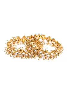 Priyaasi Pearl Beads Studded Kundan Bangles for Women | Gold-Plated | Bangles Set for Women -Traditional Drop Design | Bridal Bangles Set for Wedding | Set of 2