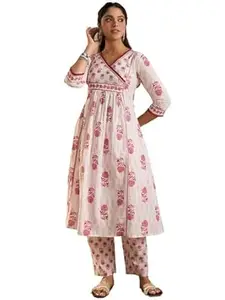 INDO ERA Women's Cotton Ethnic Co-Ord Set | Kurta Pant Set | Stylish Cotton Suit Set for Women,11875