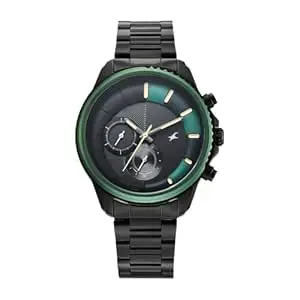 Fastrack Wild Chameleons Back Inspired Bezel with Black and Green Dial IP Black Stainless Steel Strap Watch for Men - 3337KM01