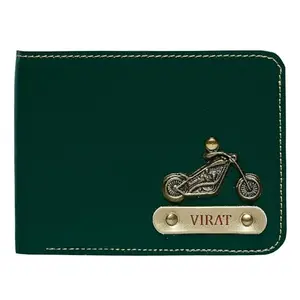 NAVYA ROYAL ART Customised Men's Leather Wallet - Name & Logo Printed on Wallet - Green