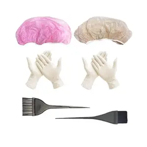 BlackLaoban Dye Brush Large & Small 2PCS, 2X Reusable Elastic Shower Cap And 2X Gloves For Hair Dyeing and Bleaching Black (Pack Of 6)
