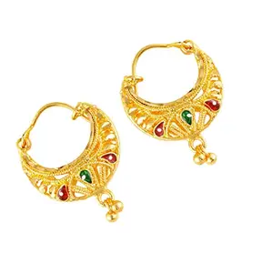 MEENAZ Traditional Temple 1 One Gram Gold Studs Ethnic Brass18k South Indian Meenakari Screw Back Round Hoop Bali Combo Set Pack Stud Earrings For Women girls Latest -GOLD EAR RINGS STUD-M161