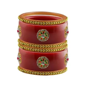 Vidhya Kangan Stone Stud Color Red Acrylic Bangle | Over Size | Plus size |For Woman and girlsChura Bangles Set for Wedding and Party (sku-ban25762)