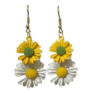Korean Enamel Flower Earrings | Statement Irregular Daisy Stud Earrings, Drops & Danglers | Yellow::White