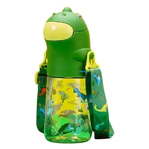 FunBlast Dinosaur Water Bottle For Kids - Cartoon Design Anti-Leak Tritan Water Bottle For Kids, Water Bottle With Sipper, School Water Bottle For Kids Â– 560 Ml (Green, Pack Of 1)