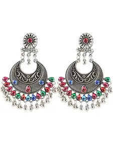 KRELIN Trendy Multicolor Stone Dangle Jhumka Earrings Oxidised Stone Studded & Beaded Jhumkas For Women & Girls