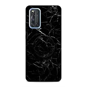 Screaming Ranngers Designer Printed Hard Plastic Matt Finish Mobile Case Back Cover with Mobile Holder for Vivo V19 (Marble/Black)