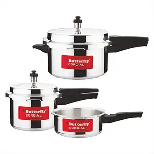 Butterfly Cordial 2 liter, 3 liter & 5 liter Non Induction Bottom Outer Lid Pressure Cooker (Aluminium, Silver), Small price in India.