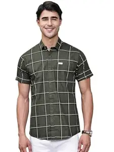 Majestic Man Slim Fit Pure Cotton Half Sleeve Checked Casual Shirt