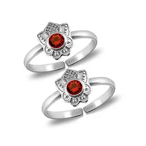 Styleejewel Sterling Silver Toe Rings | Toe Rings Silver Pure | 925 Sterling Silver Toe Ring | Silver Oxidised Rings For Women | Anniversary-Gift For Wife| Bichiya Set For Women Chandi | 2 Garnet Stone (3 MM) | 3 Grams