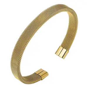 Fashion Frill Gold Bracelet For Women Stainless Steel Mesh Gold Cuff Bracelet For Men Women Girls Wristband Love Gifts Jewellery