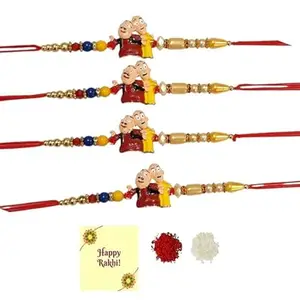 Avanti Creations Kids Rakhi For Brother With Tilak Material and Greeting Card - Pack of 4 Kids Rakhi