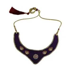 MAYA FASHION Multi Colour Kundun Stud Velvet Necklace Elegant Necklace for Girls & Women | Wedding | Festival All Occasions (Sku-nec6361)