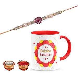 Manonita Rakhi Gift for Brother, bhaiya bhabhi, Gift Set (Rakshabandhan Mug, Roli,Chawal) REDMUG-11-BB