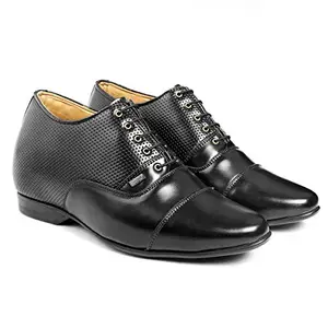 INLAZER-Hidden Height Increasing Casual Shoe Oxford Lace-Up Semi Brogue l Patent Faux Leather Shoes Black