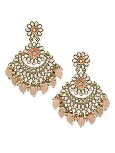 I Jewels 18K Gold Plated Traditional Meenakari Kundan & Stone Studded Chandbali Earrings For Women (E2948Pe)
