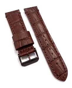 Ewatchaccessories 22mmm Genuine Leather Brown With Brown Stich Watch Band Strap for Men and Women | Comfortable and Durable Material | Dark Brown Buckle