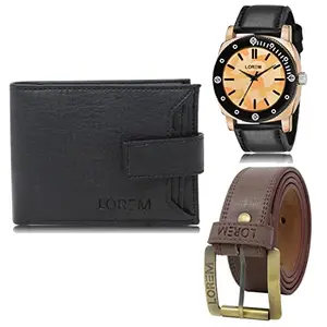 LOREM LOREM Mens Combo of Watch with Artificial Leather Wallet & Belt FZ-LR52-WL08-BL02
