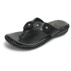 XE Looks Lightweight Doctor Ortho Slippers With Flower Design | Comfortable Flats with Soft Cushion Footbed | Open-Toe Thong-Strap Sandals for Women and Girls | Ideal for Knee Foot Pain Relief Doctor Slippers For Girls & Women (Black)