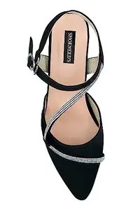 SHOENEED'S Womens Cross Strap Sandal Heels (Black,6)