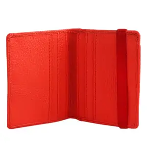 Dezire Crafts Bifold Leather Card Holder Wallet | 6 Card Slots, 1 ID Window & Elastic Closure | Slim & Minimalist Wallet for Men & Women | Compact Leather Card Case (Orange)