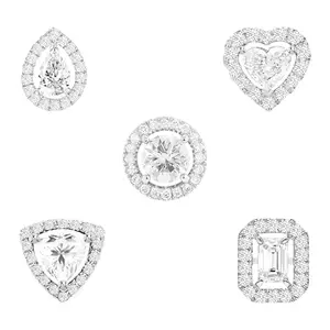 MINUTIAE Plated White Solitaire Combo Studs Set of 5 Round Pear Emerald Heart Trillion Shape for Women's & Girls