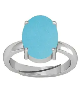 SIDHGEMS 11.25 Ratti 10.05 Carat Turquoise Firoza Ring Silver Plated Adjustable Ring for Women