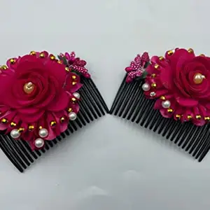 AB Beauty House AB Beauty Comb Flower Hair Clip/Side Comb/Flower Design Hairpin Comb Flower Jooda Pin dark pink