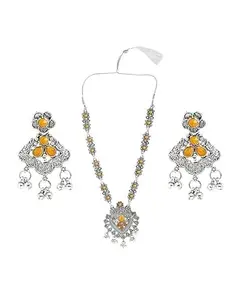 Yellow Long Flower Peacock Necklace for Women – Traditional Indian Jewelry
