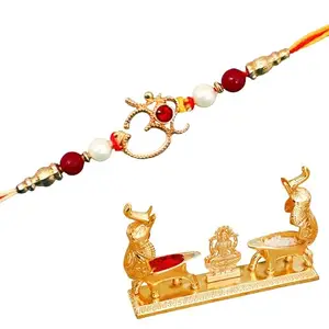 JAIPUR ACE Rakhi Combo Set of Flower Stone Rakhi with Golden Metal Laxmiji Kumkum Holder with Roli for Bro| Brother| Bhaiya| Sister|Rakshabandhan