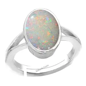 KUSHMIWAL GEMS 7.25 Ratti 6.05 Carat Natural Certified White Opal Gemstone Silver Plated Ring Adjustable for Women and Men