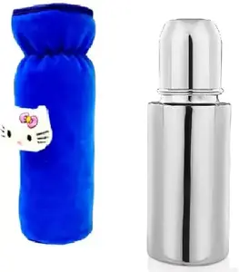 PRUEDDLE KIDS New Baby Feeding Bottle with Cover - Stainless Steel (Blue Cover)
