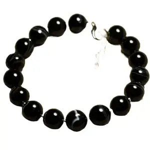 LKBEADS Black Agate Bracelet with Silver Plated Clasp – 10mm Round Beads – Smooth Cut – 7 inch – Healing, Fashion, Gift, Spiritual, Yoga|LK_STACK_00937
