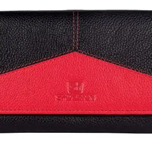 SHDESIGN Naomi Black/Red Women's and Girl's Genuine Leather Wallet/Purse/Clutch