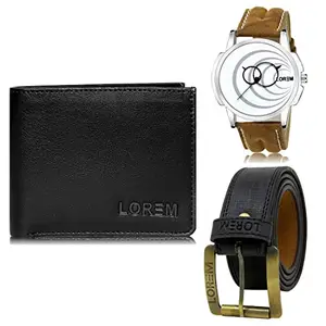 LOREM Mens Combo of Watch with Artificial Leather Wallet & Belt FZ-LR63-WL15-BL01