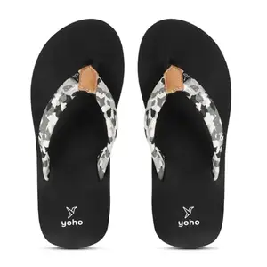 YOHO Marble Slippers for Women | Cushioned Slippers| Lightweight| Waterproof | Classic Black - UK 7