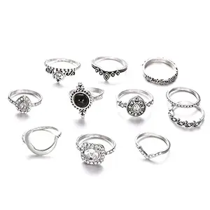 Jewels Galaxy Jewellery For Women Stone Studded Silver Plated Stackable Rings Set of 11 (JG-PC-RNGR-2723)