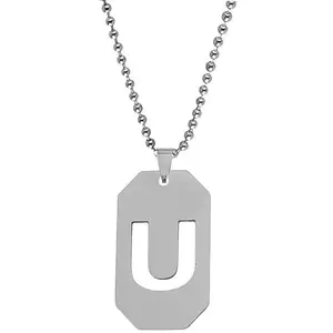 Shiv Jagdamba Initial U Letter Gift Sterling Silver Stainless Steel Sqare Pendant Necklace Chain For Men And Women