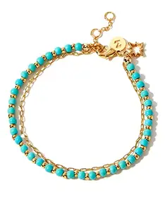 Accessorize London Gold-Plated Turquoise Bead Bracelet|One Size